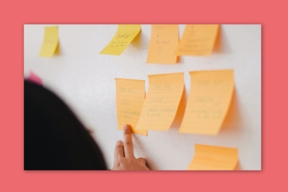 Post it notes on a whiteboard.